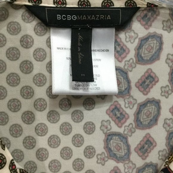 BCBGMaxAzira Womens Siz M 8 10 Tunic Top Shirt Blouse Stretch Beige Orange Brown - Picture 7 of 8